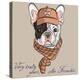 Vector Funny Cartoon Hipster Dog  French Bulldog Breed-kavalenkava volha-Stretched Canvas
