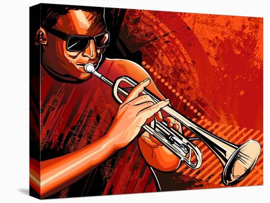 Vector Illustration of a Trumpet Player-isaxar-Stretched Canvas