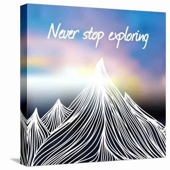 Vector Illustration with Hand Drawn Doodle Mountains and Blured Background with Sunrise. Colorful S-julymilks-Stretched Canvas