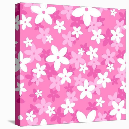 Vector Seamless Pattern with White and Pink Flowers.-Naddiya-Stretched Canvas