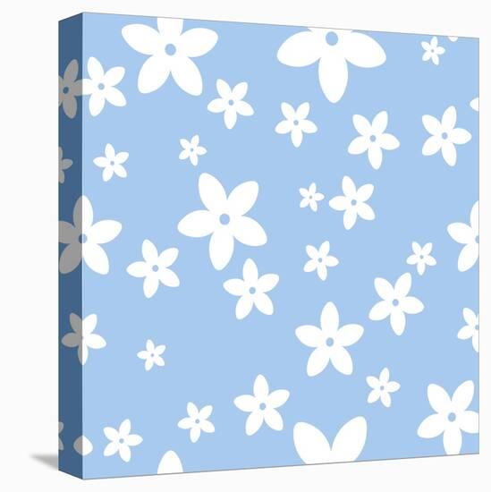 Vector Seamless Pattern with White Flowers on a Blue Background.-Naddiya-Stretched Canvas