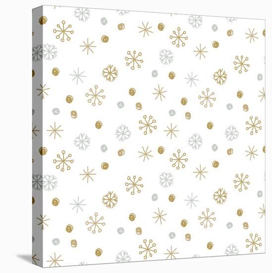Vector Seamless Winter Pattern Background with Sikver and Gold Snowflakes. Can Be Used for Textile,-mcherevan-Stretched Canvas