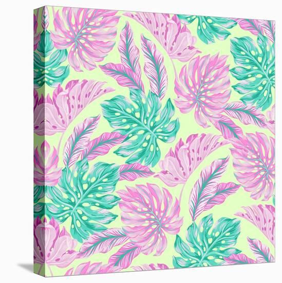 Vector Tropical Pattern with Exotic Leaves-rosapompelmo-Stretched Canvas