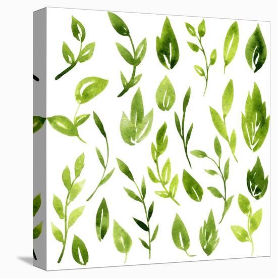 Vector Watercolor Green Leaves and Branches-cat_arch_angel-Stretched Canvas