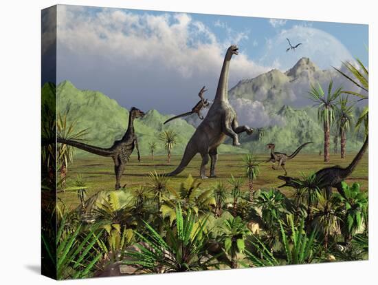 Velociraptor Dinosaurs Attack a Camarasaurus for their Next Meal-Stocktrek Images-Premier Image Canvas