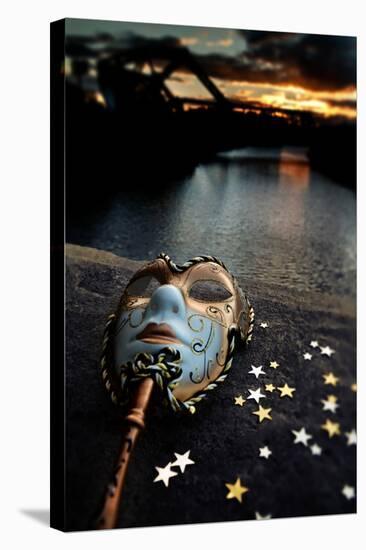 Venetian Mask By The River Bridge With Sunset-passigatti-Stretched Canvas