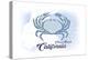 Venice Beach, California - Crab - Blue - Coastal Icon-Lantern Press-Stretched Canvas