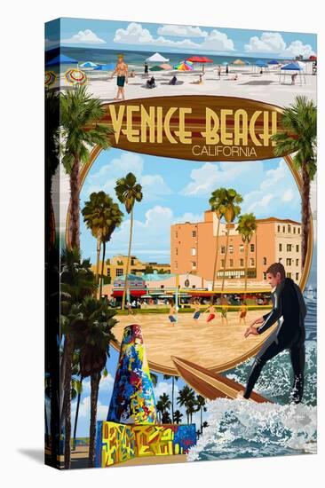 Venice Beach, California - Montage Scenes-Lantern Press-Stretched Canvas
