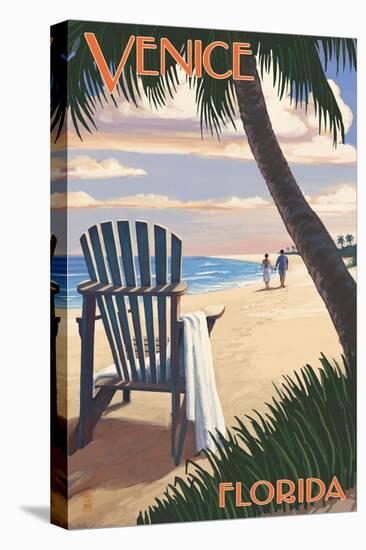 Venice, Florida - Adirondack Chair on the Beach-Lantern Press-Stretched Canvas