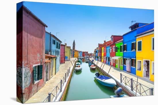 Venice Landmark, Burano Island Canal, Colorful Houses and Boats, Italy-stevanzz-Premier Image Canvas