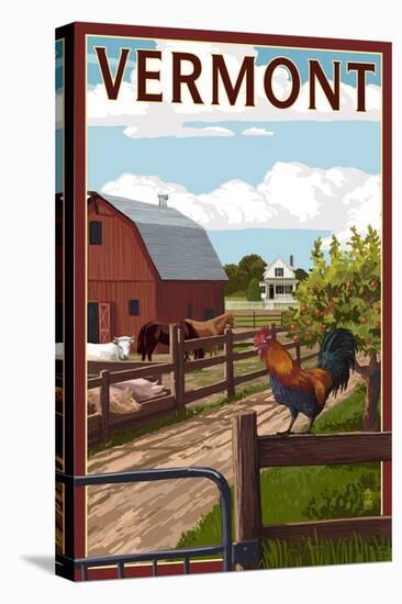 Vermont - Barnyard Scene-Lantern Press-Stretched Canvas