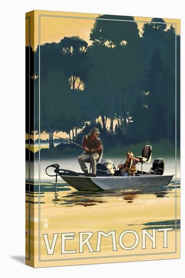 Vermont - Fishermen in Boat-Lantern Press-Stretched Canvas