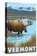 Vermont - Moose Drinking in Lake-Lantern Press-Stretched Canvas