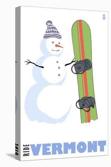 Vermont, Snowman with Snowboard-Lantern Press-Stretched Canvas