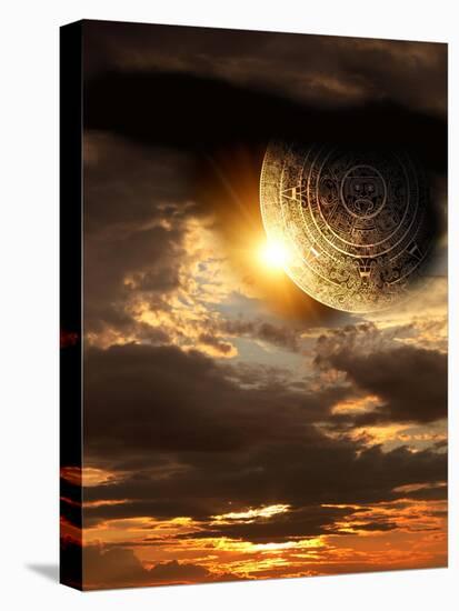 Vertical Background With Maya Calendar And Sunset-frenta-Stretched Canvas