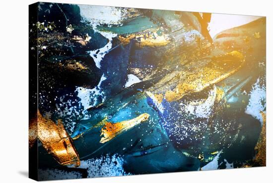 Very Beautiful Art. Abstract Background. Blue and Gold Paint. Golden Sequins-CARACOLLA-Stretched Canvas