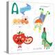 Very Cute Alphabet.A Letter. Ant, Astronaut, Apple, Alligator.-Ovocheva-Stretched Canvas