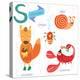 Very Cute Alphabet. S Letter.Squirrel, Scorpion, Spider, Snail.-Ovocheva-Stretched Canvas