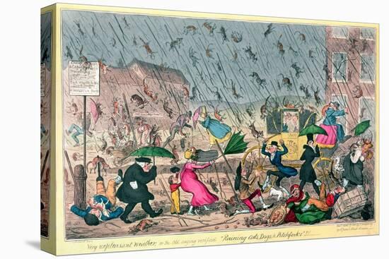 Very Unpleasant Weather, or the Old Saying Verified "Raining Cats, Dogs and Pitchforks!"-George Cruikshank-Premier Image Canvas