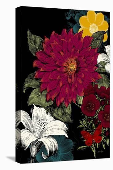 Vibrant Florals Black 1-Devon Ross-Stretched Canvas