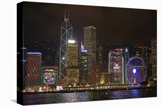 Victoria Harbor, skyscrapers and Hong Kong Observation Wheel, Central, Hong Kong, China-David Wall-Premier Image Canvas