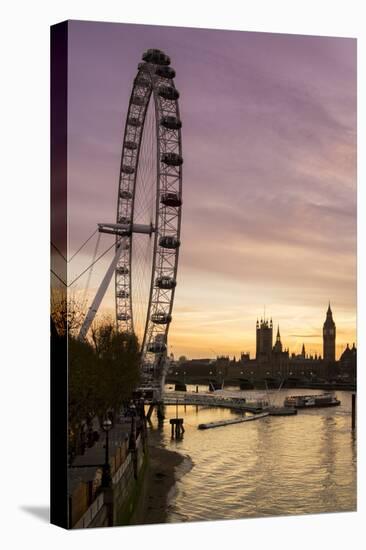 Victoria Tower, Big Ben, Houses of Parliament and London Eye Overshadow the River Thames at Dusk-Charles Bowman-Premier Image Canvas