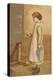 Victorian Girl Adding at Chalkboard-null-Stretched Canvas