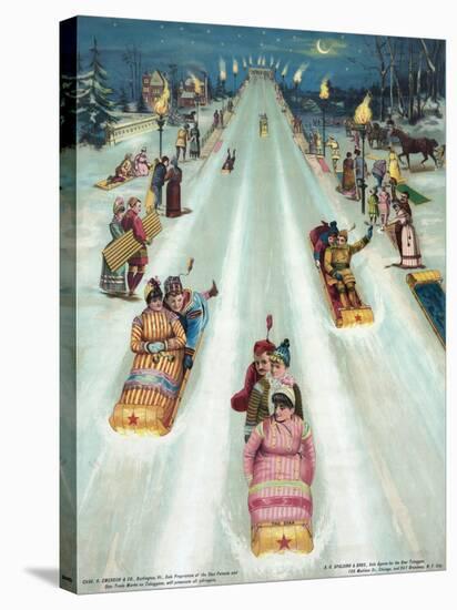 Victorian Poster of Night Sledding, 1887-null-Premier Image Canvas