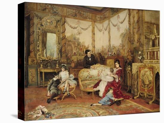 Victorien Sardou (1831-1908) and His Family in Their Drawing Room at Marly-Le-Roi, circa 1875-Auguste de La Brely-Premier Image Canvas