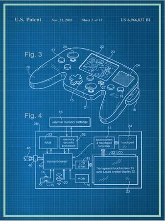 Polar perler Konsekvent Video Game Controller Blueprint' Stretched Canvas Print | Art.com