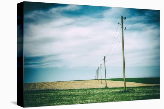 Vielbrunn, Hesse, Germany, Old Power Supply Lines Above Fields-Bernd Wittelsbach-Premier Image Canvas