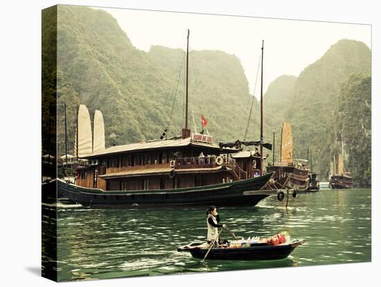 Vietnam, Halong Bay and Tourist Junk Boat-Steve Vidler-Premier Image Canvas