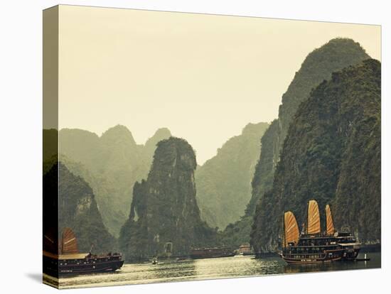 Vietnam, Halong Bay and Tourist Junk Boat-Steve Vidler-Premier Image Canvas