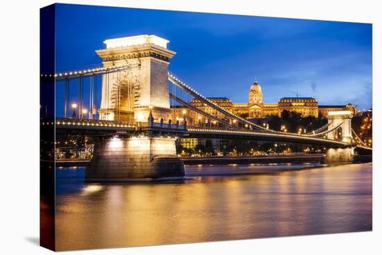 View across Danube River of Chain Bridge and Buda Castle at Night, UNESCO World Heritage Site-Ben Pipe-Premier Image Canvas