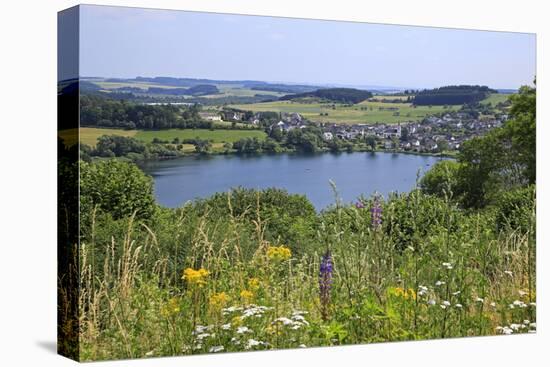 View across Schalkenmehren Maar towards Schalkenmehren, Eifel, Rhineland-Palatinate, Germany, Europ-Hans-Peter Merten-Premier Image Canvas