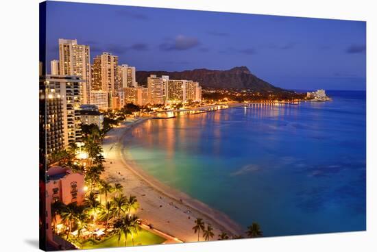 View across Waikiki Beach towards Diamond Head, Honolulu, Island of Oahu, Hawaii, USA-null-Stretched Canvas