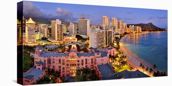 View across Waikiki Beach towards Diamond Head, Honolulu, Island of Oahu, Hawaii, USA-null-Stretched Canvas