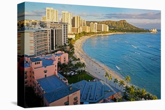 View across Waikiki Beach towards Diamond Head, Honolulu, Island of Oahu, Hawaii, USA-null-Stretched Canvas