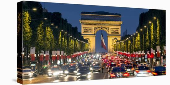 View Down the Champs Elysees to the Arc De Triomphe, Illuminated at Dusk, Paris, France-Gavin Hellier-Premier Image Canvas