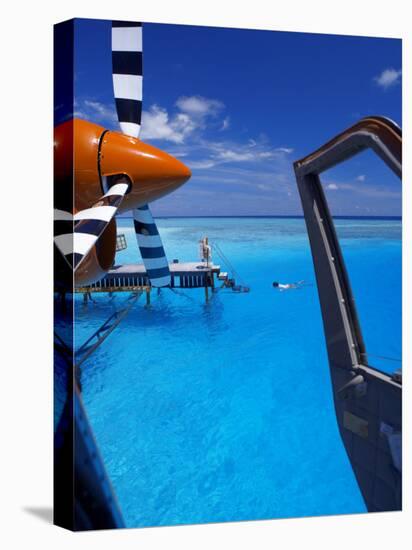 View from a Seaplane Cockpit of Man Swimming, Maldives, Indian Ocean-Papadopoulos Sakis-Premier Image Canvas