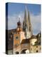 View from Danube River and Steinerne Bridge, Regensburg, Bavaria, Germany-Walter Bibikow-Premier Image Canvas