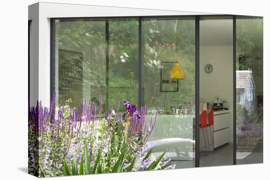 View from Garden Through Sliding Patio Doors to Modern Kitchen Beyond, London-Pedro Silmon-Stretched Canvas