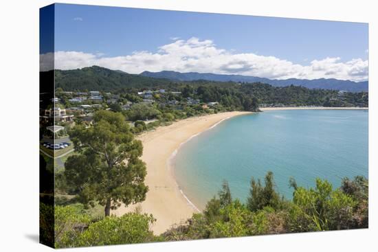 View from hillside over the sandy beach at Little Kaiteriteri, Kaiteriteri, Tasman, South Island, N-Ruth Tomlinson-Premier Image Canvas