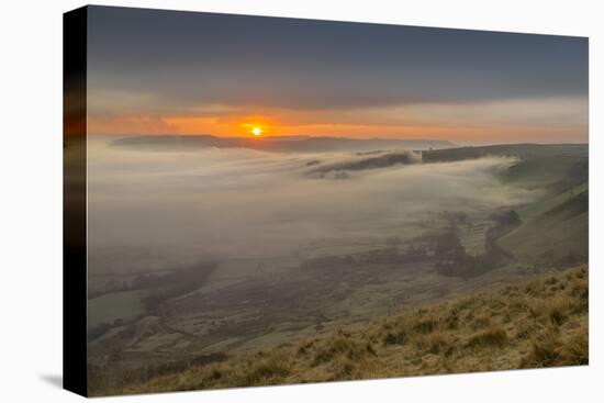 View from Mam Tor of fog in Hope Valley at sunrise, Castleton, Peak District National Park, Derbysh-Frank Fell-Premier Image Canvas