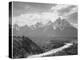 View From River Valley Towards Snow Covered Mts River In Fgnd, Grand Teton NP Wyoming 1933-1942-Ansel Adams-Stretched Canvas