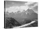 View From River Valley Towards Snow Covered Mts River In Fgnd, Grand Teton NP Wyoming 1933-1942-Ansel Adams-Stretched Canvas