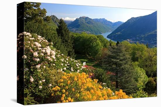 View from the Botanical Garden San Grato towards the Lake and Monte Bre Mountain-null-Stretched Canvas