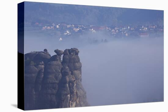 view from the Schrammsteinaussicht, Elbe Sandstone Mountains, fog, summit, Falkenstein, Rathmannsdo-Uwe Steffens-Premier Image Canvas