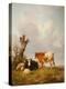 View in Stour Valley with Two Cows-Thomas Sidney Cooper-Premier Image Canvas