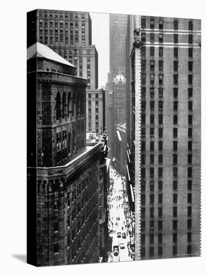 View Looking Down Past the Top of the Federal Reserve Building at Pedestrians on Nassau Street-Andreas Feininger-Premier Image Canvas